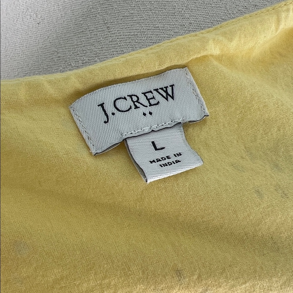 J. CREW yellow puff short sleeve eyelet button up cotton lined V-neck blouse L - Picture 5 of 10